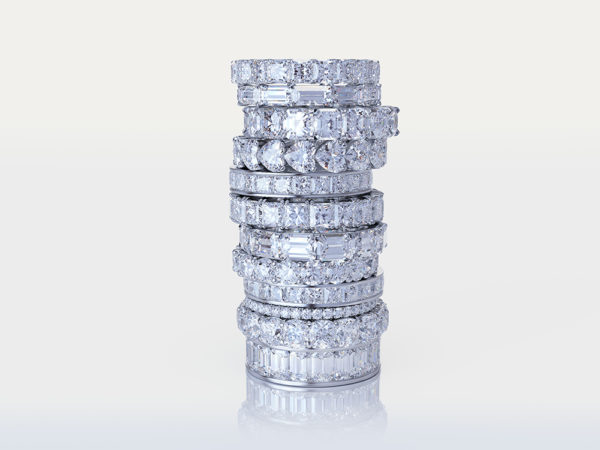 White Gold and Diamond Eternity Bands with various Diamond Cuts, Sizes and Setting styles