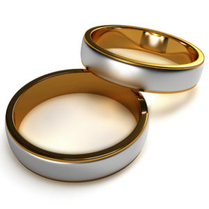 Two Tone Gold Men’s Wedding Band with a polished and sandblasted finish.