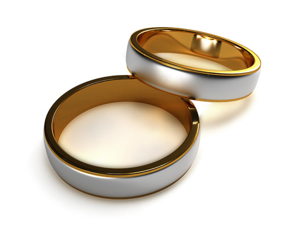 Two Tone Gold Men’s Wedding Band with a polished and sandblasted finish.